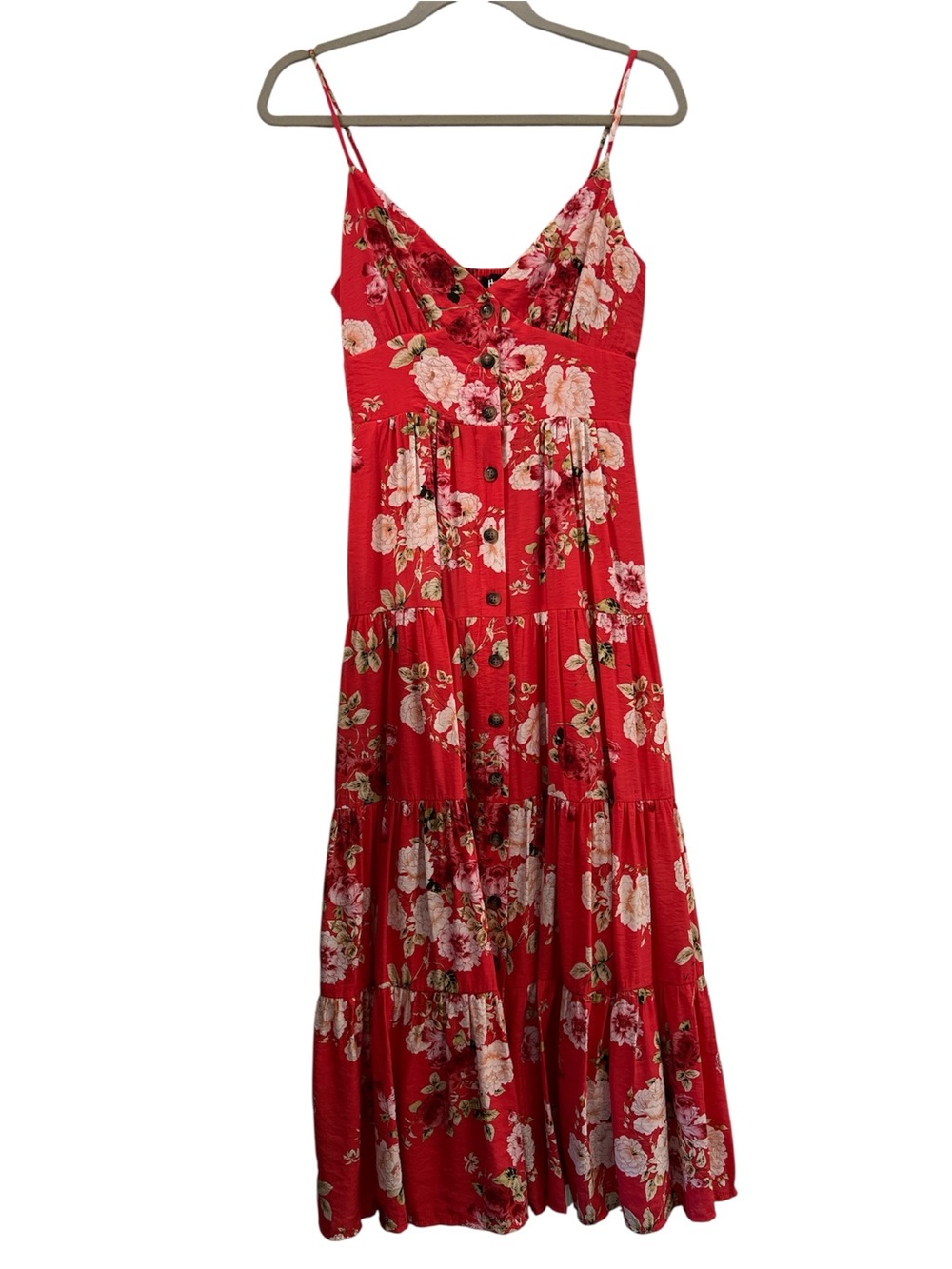 Dotti Red Floral Button-Front Maxi Dress